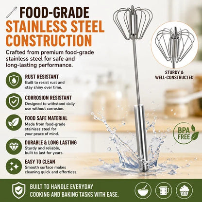 🥄✨ 10 inch Stainless Steel Hand-Push Rotary Whisk – Effortless Mixing in Seconds!